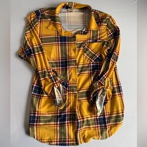 Yellow Plaid Button-Up Shirt